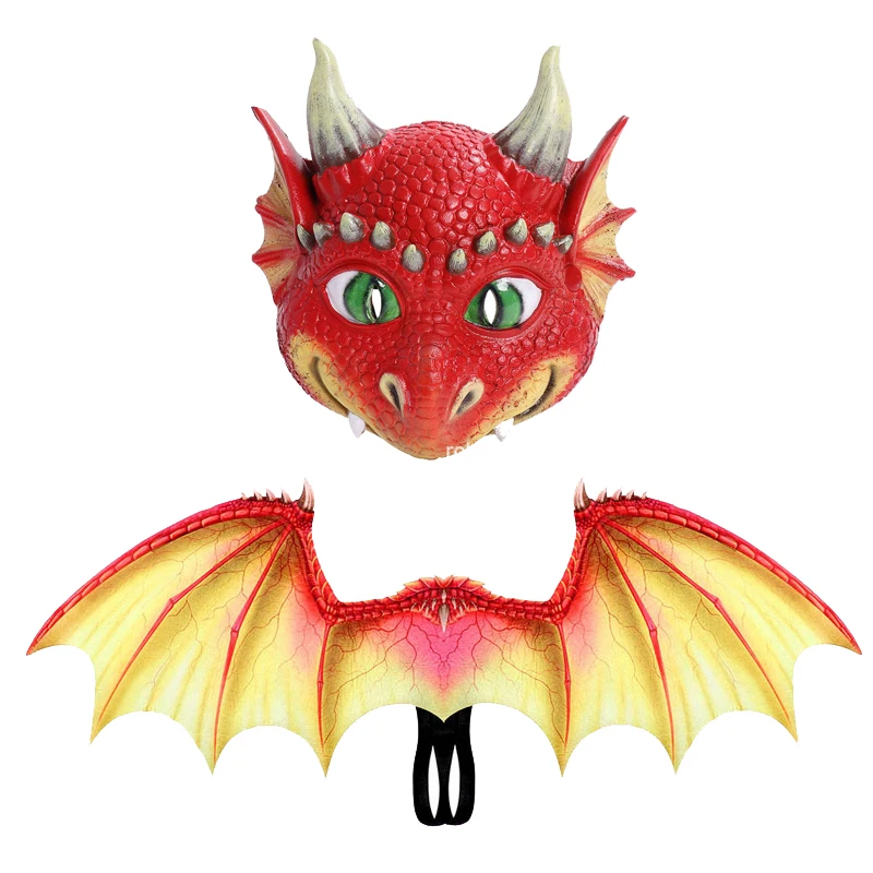 Детские костюмы для косплея Пурим динозавр Хэллоуин кости маска дракона крыло