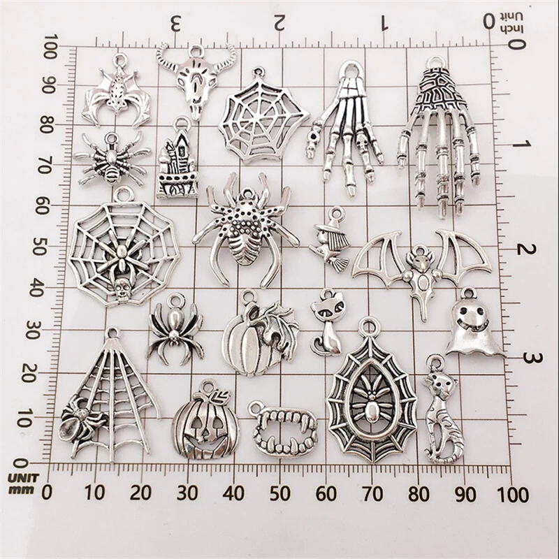 

100pcs Mixed Tibetan Silver Color Pumpkin Skull Charm Pendants Alloy Pendant Craft For Bracelet Necklace DIY Jewelry Findings