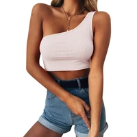 women one shoulder crop tops solid colors sexy low chest strap womens vest t shirts