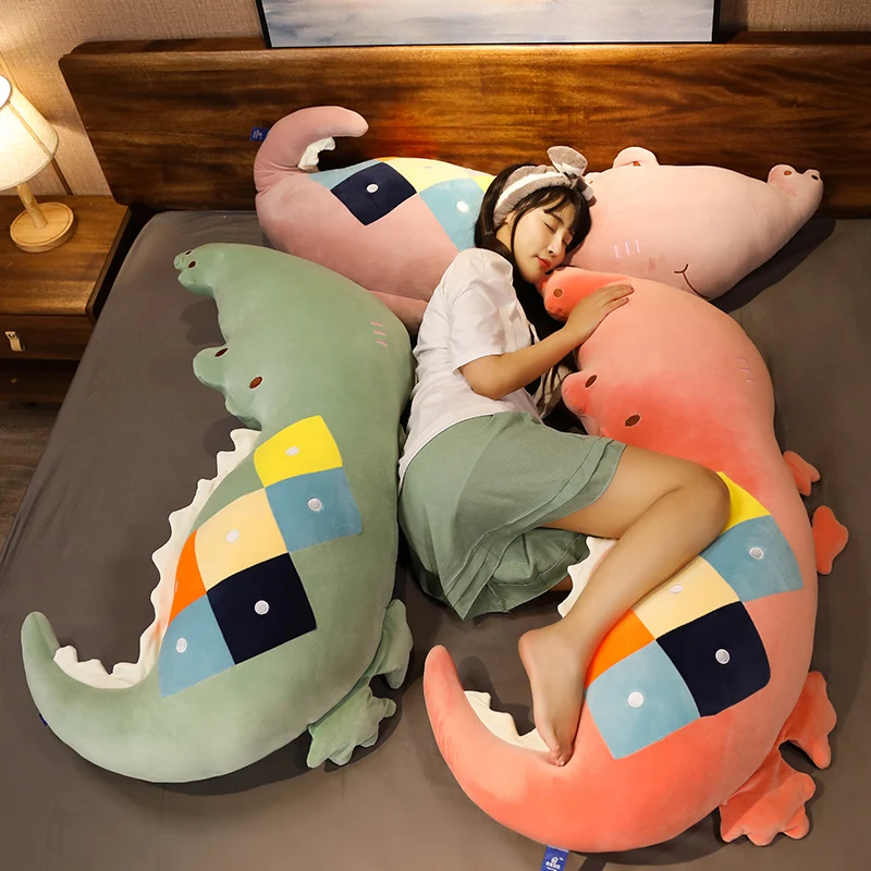

Creative cartoon cute Rubik's cube crocodile plush long pillow kawaii soft rhombic crocodile doll warm home decoration holiday g