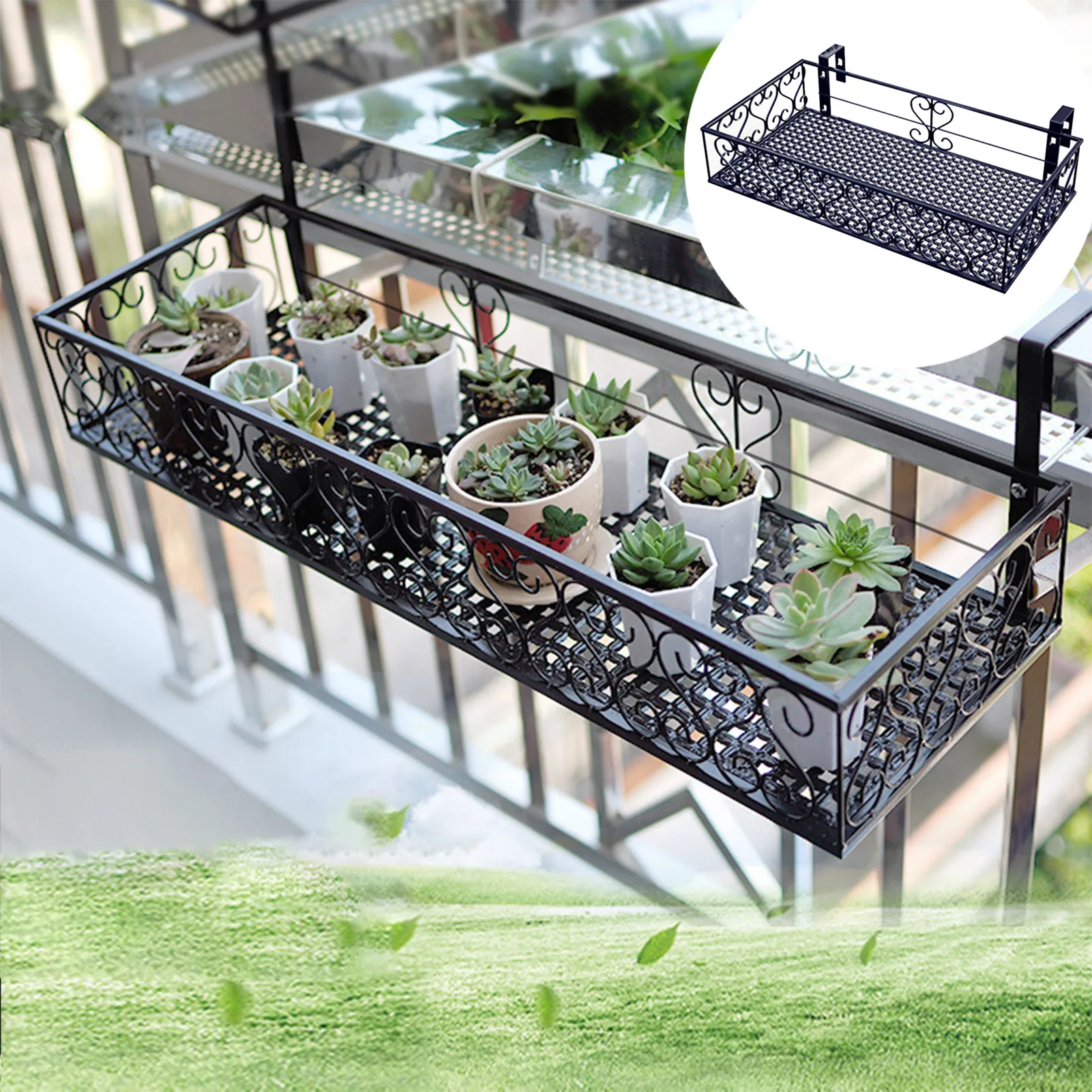 

Iron Plant Stand Flower Pot Stand Rack Balcony Flowerpot Railing Shelf Planter Shelf Fence Railing Flower Holder Hanging Rack