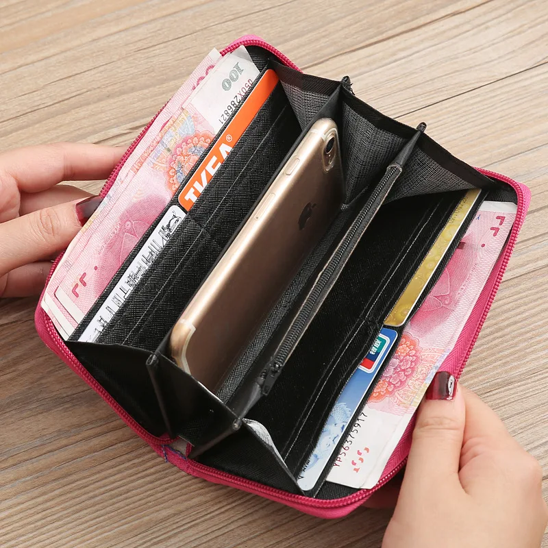 Женский длинный кошелек на молнии с этнической вышивкой|Женские кошельки| |