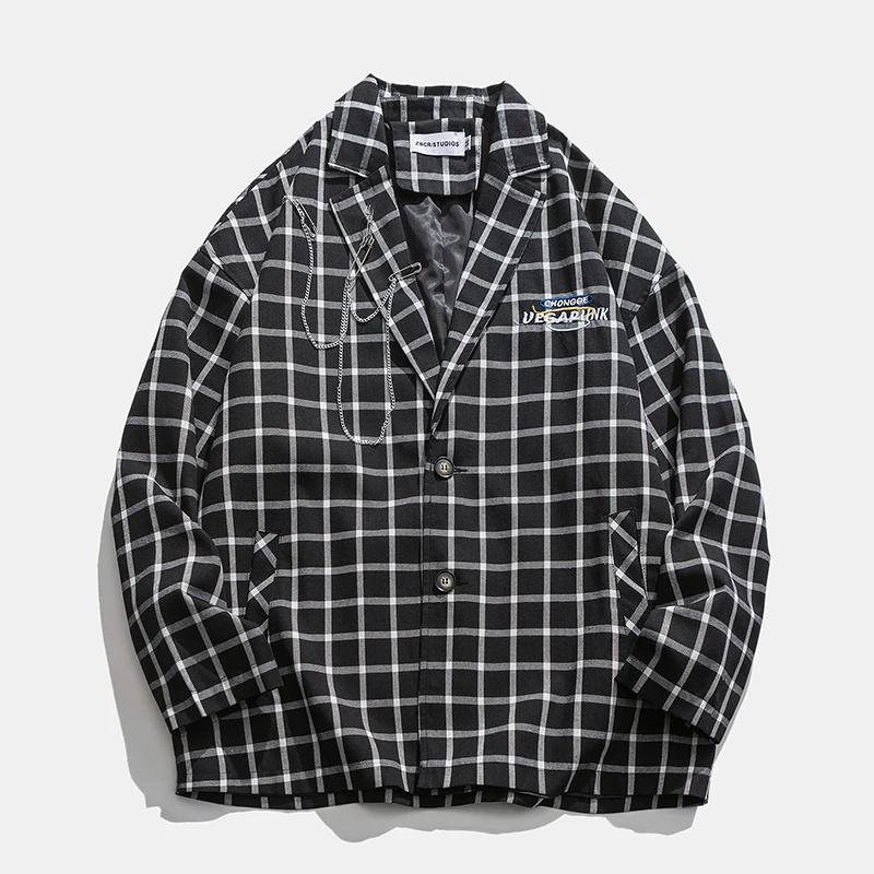 

Женский деловой блейзер в клетку, Черный Повседневный блейзер с длинным рукавом, весна-осень 2021