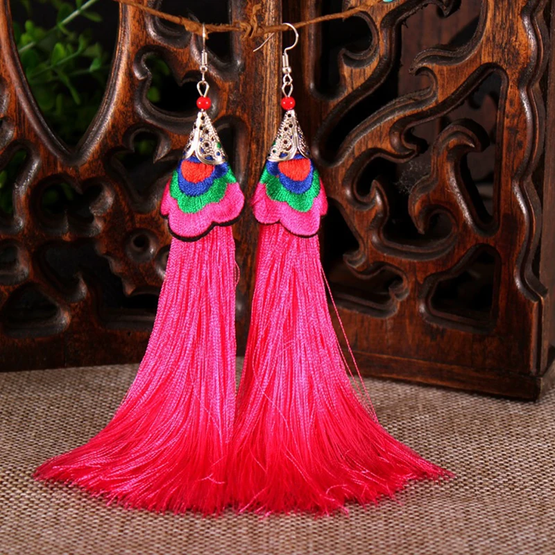 Модные серьги Morning Glory женские богемные винтажные длинные висячие с кисточками и