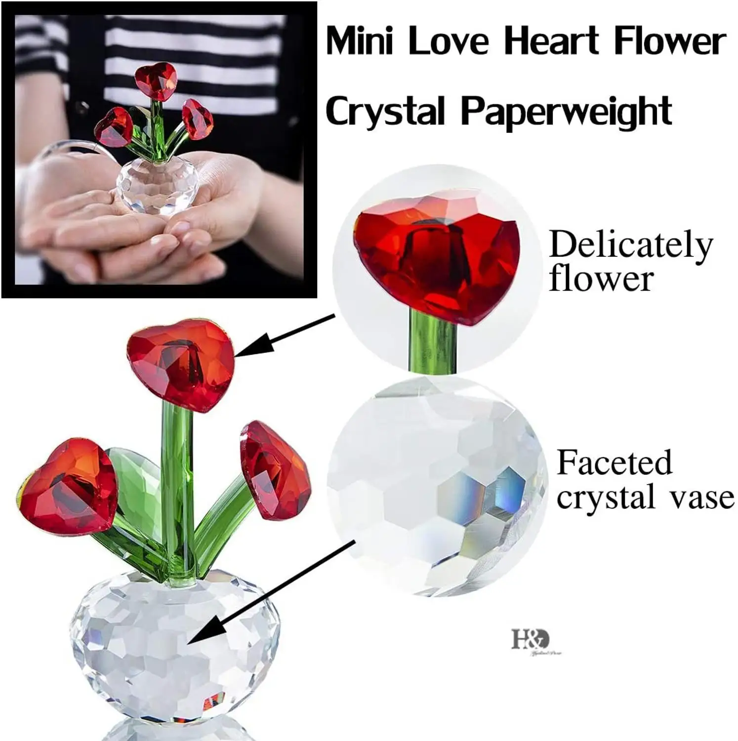 Украшения H &amp D в виде красных кристаллов сердца цветов пресс-бумаги подарок