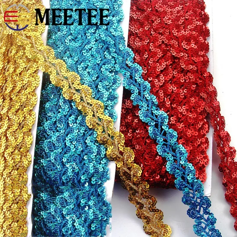 

13meters 2.5cm Sequins Lace Ribbon Trim Gold Silver Performance Dance Dress Paillette Applique DIY Sewing Accessories AP600