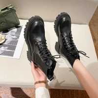 new spring and autumn 2021 boots platform muffin short boots british knight boots lace up middle boot lady platform boots