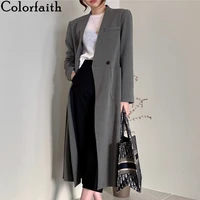 colorfaith new 2020 autumn winter womens long blazers lace up buttons pockets jackets vintage oversize wild lady tops jk7616