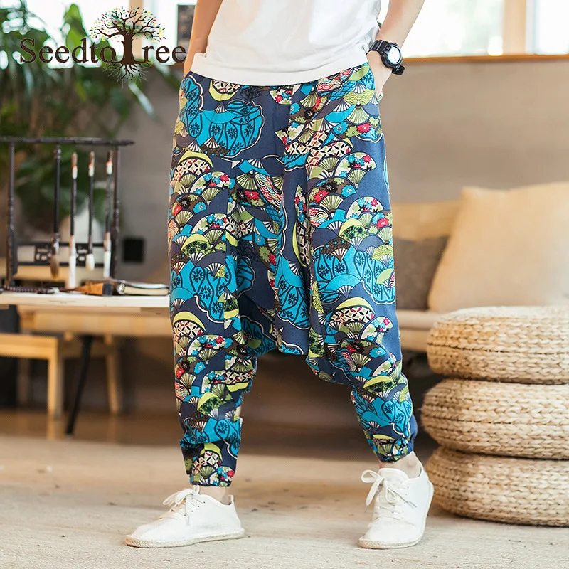 

Men's Casual Pants Printed Loose Large Size Big Crotch Pants Hip Hop Streetwear Male Wide Leg Pant