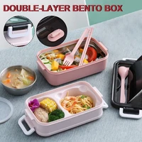 Lunch Box Stainless Steel 2-Layer Leak-proof Bento Box Lunch Container with Phone Holder Food Storage Box for Kids Office Worker