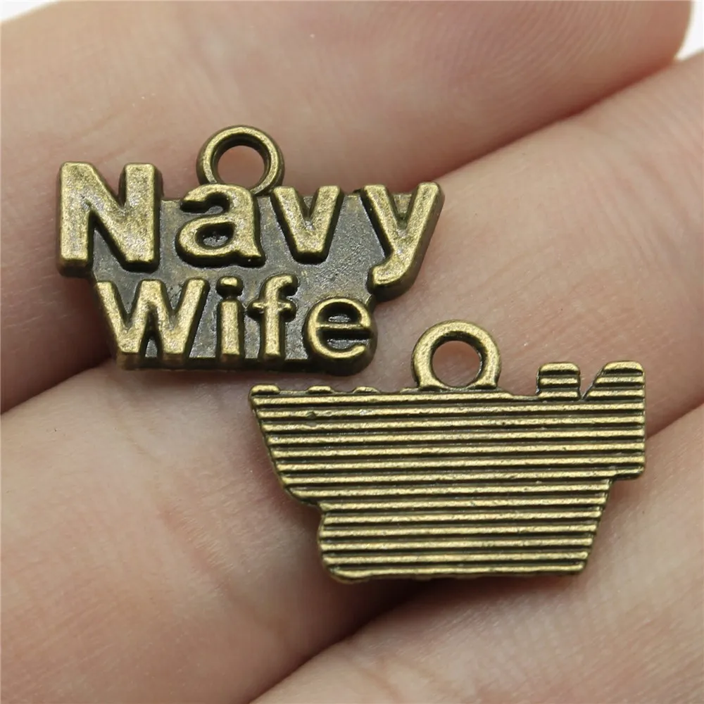 

20pcs 19x13mm Pendant Navy Wife Navy Wife Charm Pendants For Jewelry Making Antique Silver Color Navy Wife Pendants