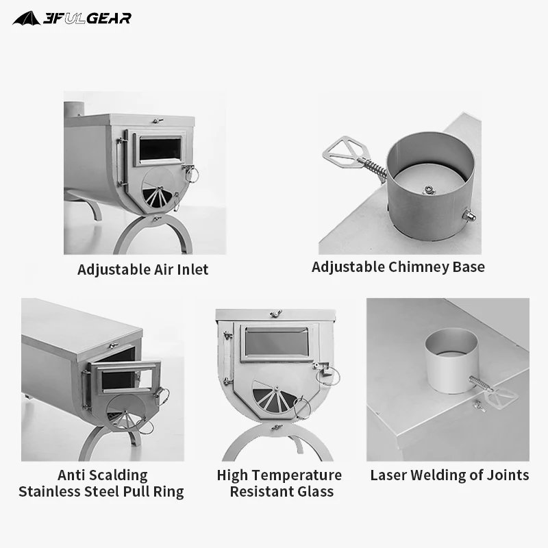 3F UL GEAR Winter Outdoor 304 Stainless Wood Stove Multipurpose Camping Tent Heating Survival Foldable Portable | Спорт и