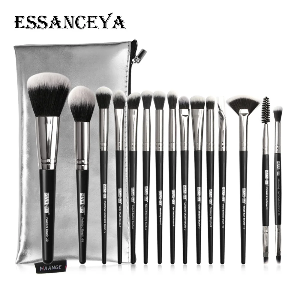 15 pcs with bag ESSANCEYA Новая мода профессиональный макияж кисти для макияжа кисточки 15/18/20 шт глаз для пудры, основы, кисти для макияжа, для румян Набор для Красота - Handle Color: 15 pcs with bag