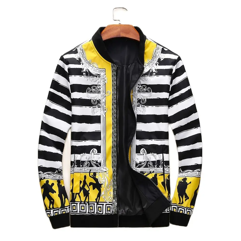 

Men's Jacket 2021 Autumn Men Fashion High Quality Brand Slim Striped Flower Long Sleeve Cardigan Jacket Coat Baseball Uniform