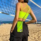 Флуоресцентный однотонный чехол с ремешком через плечо, цепочкой, силиконовый чехол для iphone 12 Pro Max MiNi 11 XR X XS 7 8 plus SE 2