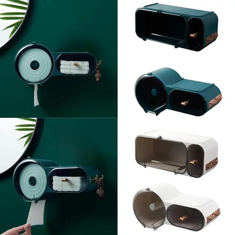 

Punchfree Self Adhesive Waterproof Wall Mounted Toilet Tissue Box Cover Multifunction Bathroom Organizer Paper Holder
