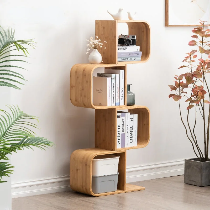 

ZQ Shape Simple Bookshelf Floor Large Capacity Vertical Creative Solid Wood Storage Rack book case cube shelf 6 tier shelf