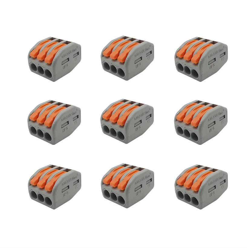 

PCT-213 Mini Fast Wire Connector 222-413 3Pole Universal Compact Conductor Spring Splicing Push-in Terminal Block Wiring Adapter