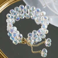 2 strand crystal beaded bracelet with slide clasp wedding bridal formal crystal bracelet aurora borealis clear bead accessory