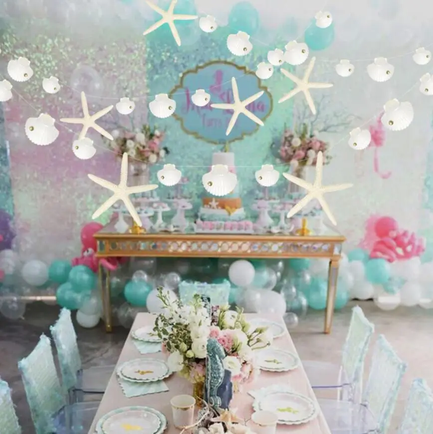 

4pcs 3M Ocean Style Shell Starfish String Colored Flag Hanging Ornaments For Wedding Party Arch Home Garden Hotal Decorative