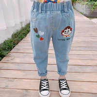 girls jeans spring and autumn pants childrens clothing 2022 new fashion cartoon embroidered trousers girls baby feet pants