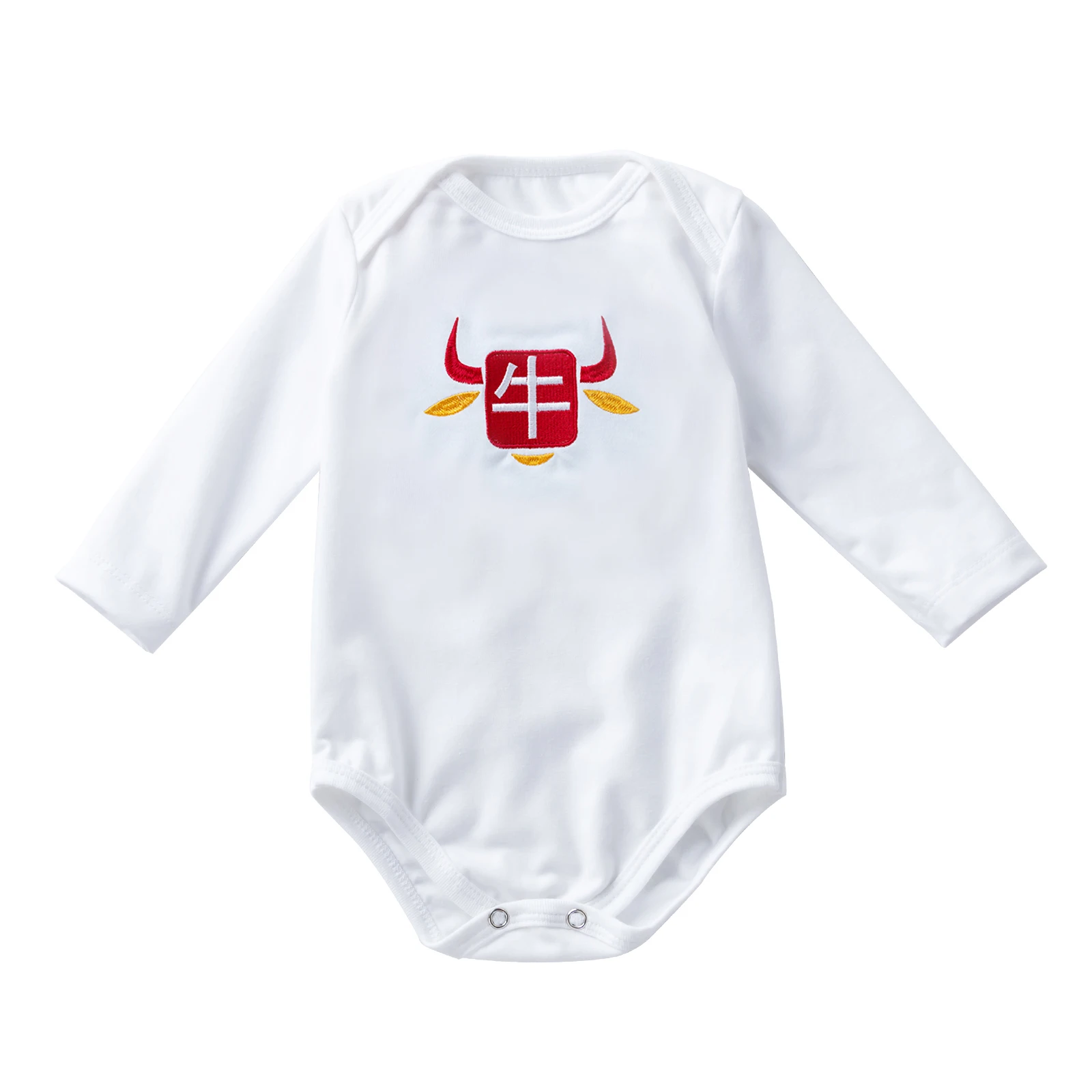 

Newborn Baby Girls or Boys Long Sleeve Clothes Romper Cotton Child Year of the ox design Costume with Embroidery