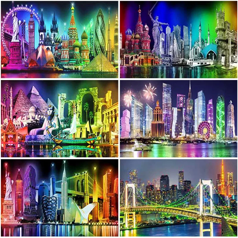

Full Square Round Drill Diamond Embroidery Night 5D Diamond Painting City Scenery Rhinestone Picture Cross Stitch Kit Home Decor