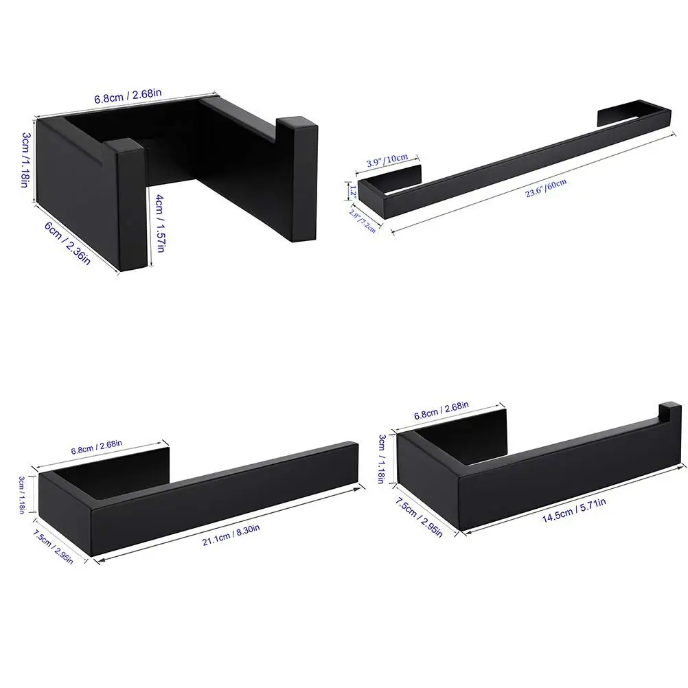 

Self Adhesive Bathroom Accessories Black Finish Towel Bar Towel Hook Towel Ring Toilet Paper Holder