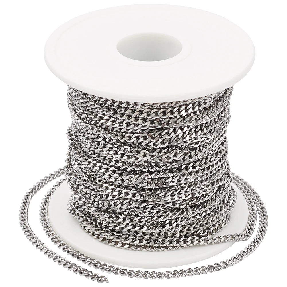 

Unwelded Vacuum Plating 304 Stainless Steel Curb Chains Twisted Chains Faceted Steel Color 4x3x0.8mm about 65.61 Feet(20m)/roll