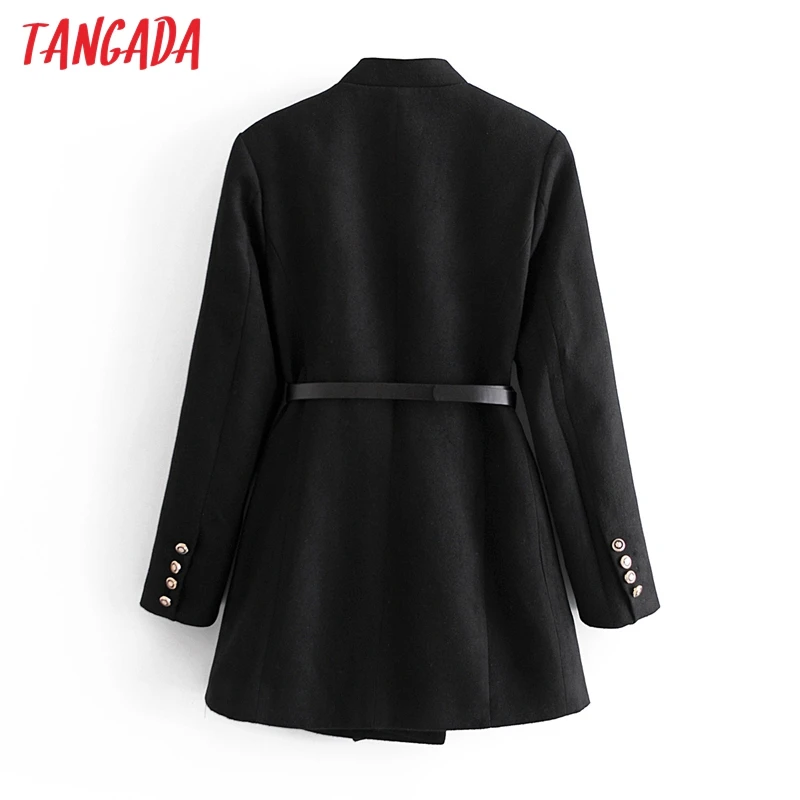 

Tangada Women Double Breasted Thick Coats Jacket with Belt Long Sleeves Pocket Ladies Elegant Autumn Winter Coat 3W42