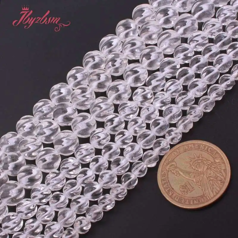 7 10 мм Круглый Резной Твист белый рок кристалл кварца натуральные камни бусы