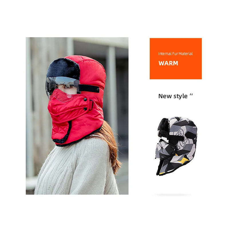 

Colleer ,Winter Unisex Bomber Hats Trooper Trapper Hunting Hats Ushanka Russian Ear Flaps Chin Strap with Windproof Mask