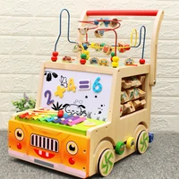 manufacturers direct sales of childrens walker baby multi functional wooden puzzle around the beads toys