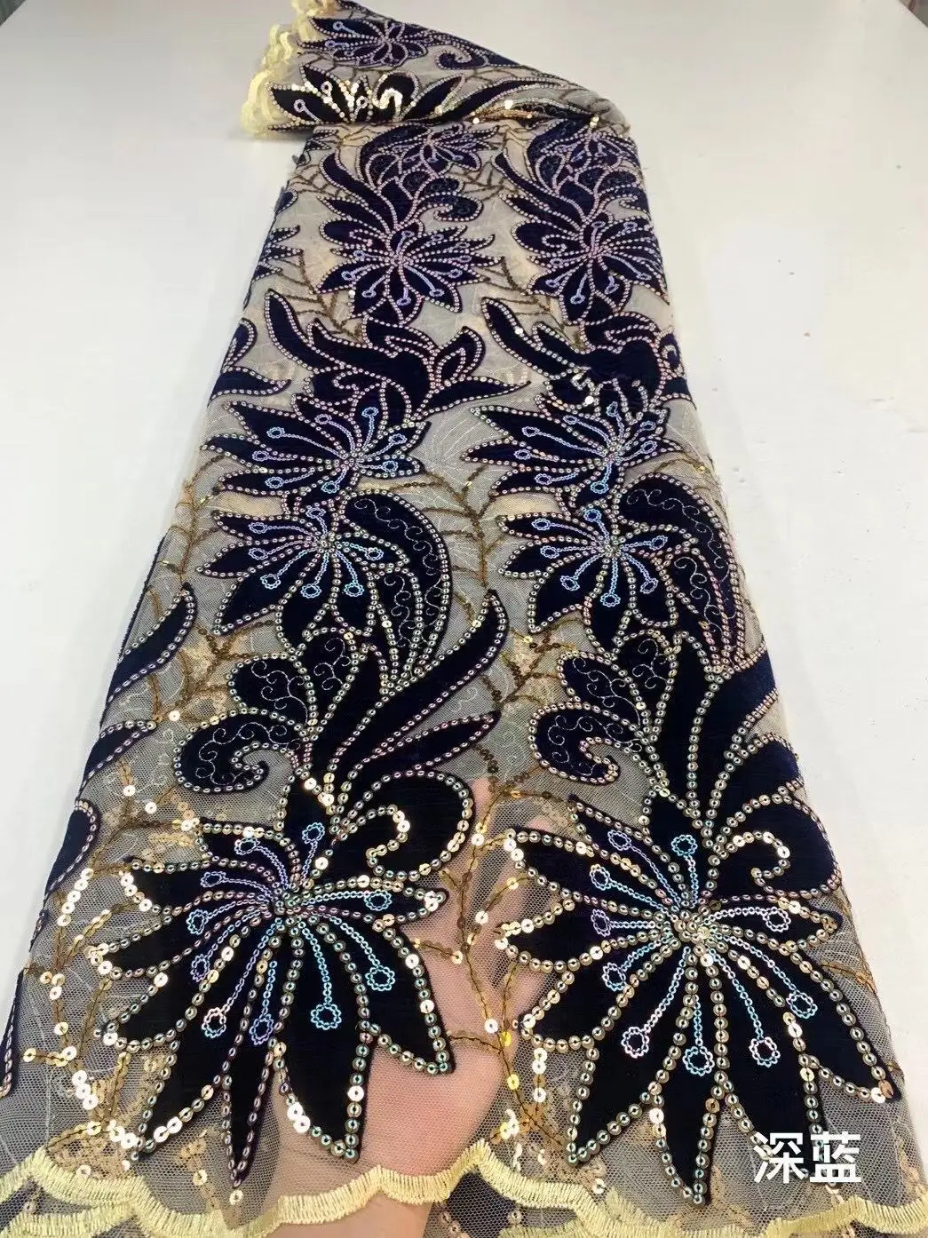 

French Nigerian Sequin Velvet Fabrics 2021 High Quality Lace African Wedding Lace Fabric For Women Party Dress