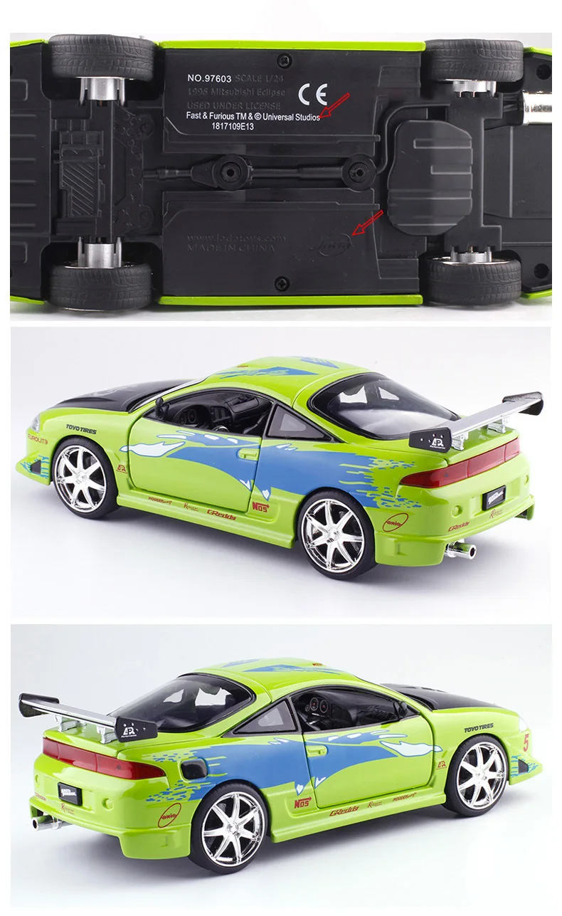 1:24 Масштаб Форсаж Зеленый Mitsubishi Япония Eclipse1995 спортивная модель автомобиля для мальчиков литая под давлением Модель автомобиля игрушки для детей
