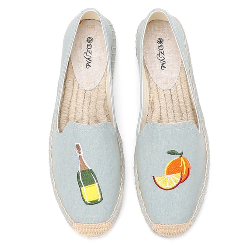 

Mu slope with cotton fabric Spring/Summer 2021 round toe Rome Zapatos De Mujer platform fisherman shoes embroidered canvas shoes