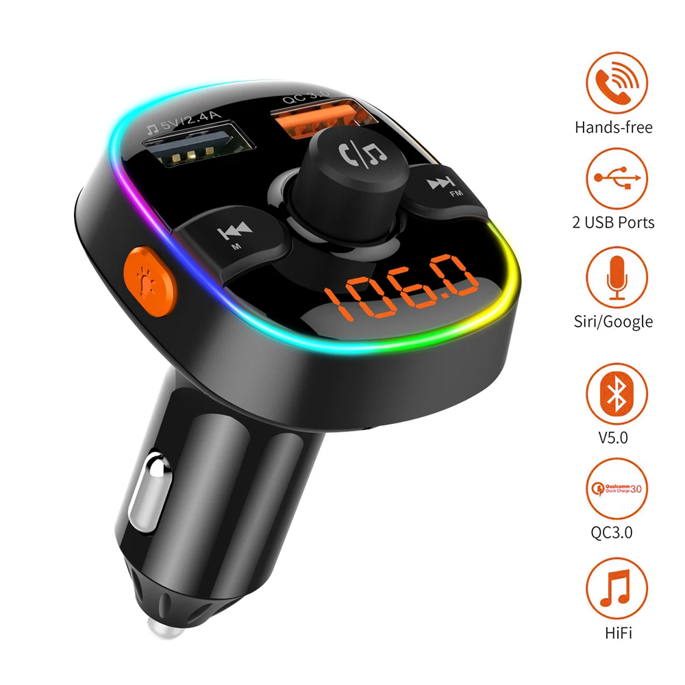 Двойной usb порт QC 3 0 быстрая зарядка автомобильное зарядное устройство Bluetooth fm