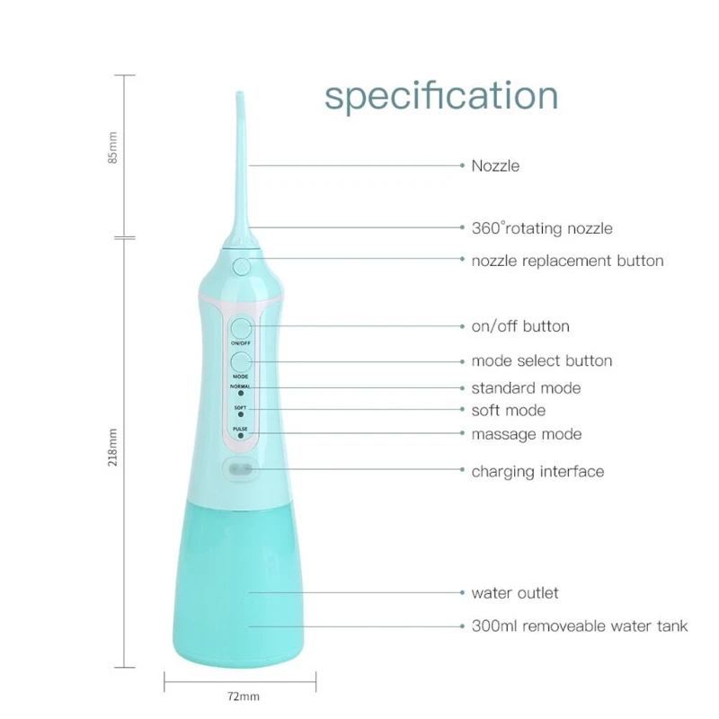 

Water Flosser Cordless Dental Oral Irrigator with 3 Modes 2 Jets IPX8 Waterproof