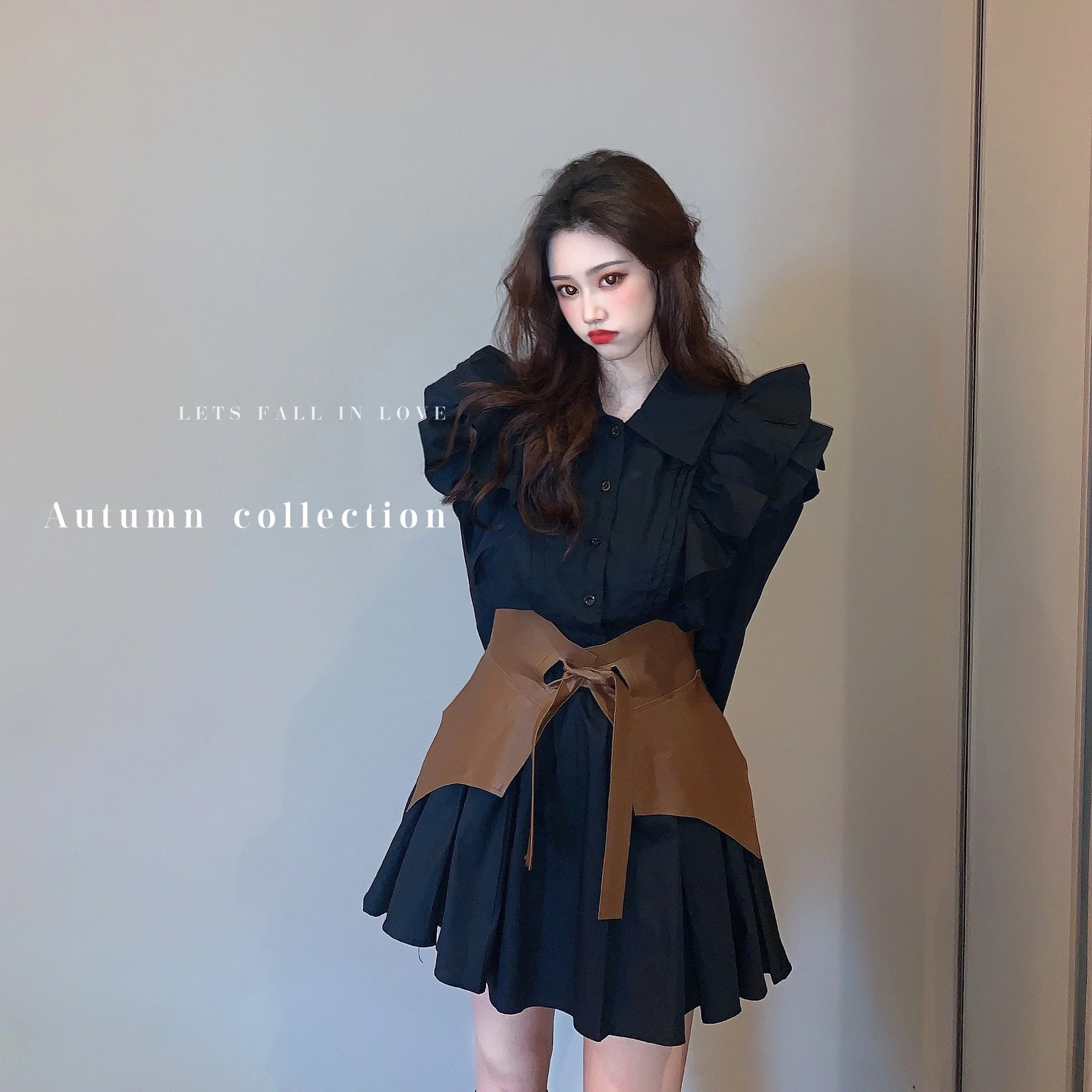 Женское платье-рубашка с длинным рукавом и буффами на рукавах | Женская одежда