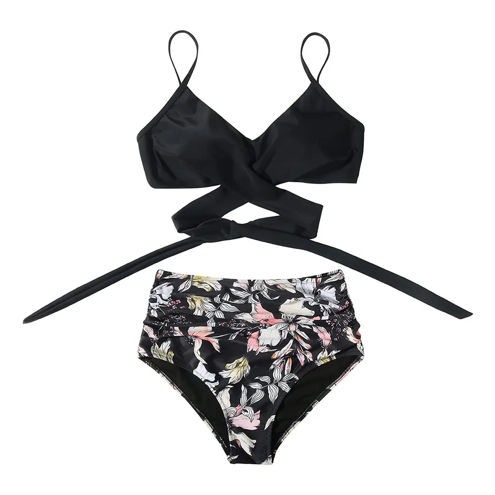 

2021 New Print Wrap High Waist Bikini Separate Swimsuit Women Sexy Bathing Suit Push Up Bikini Set Beach Wear Swimwear Women