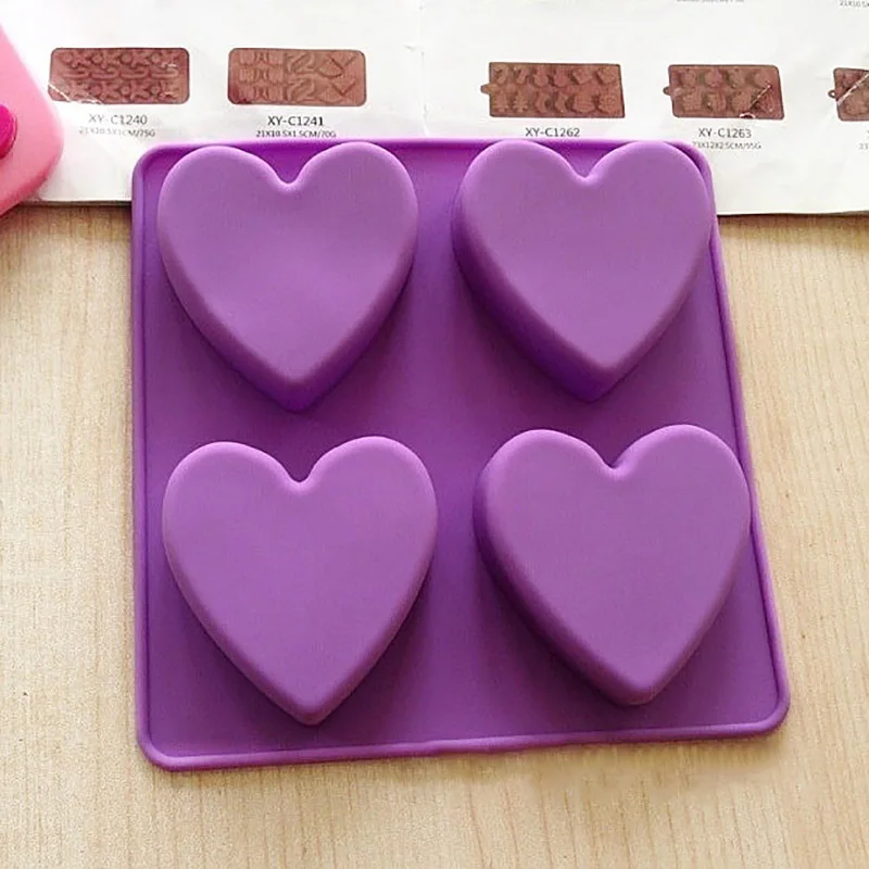 

1Pcs Soap Mold Multi Purpose Heart Shape Reusable Silicone DIY Baking Tools Kitchen Supplies 4-Cavity