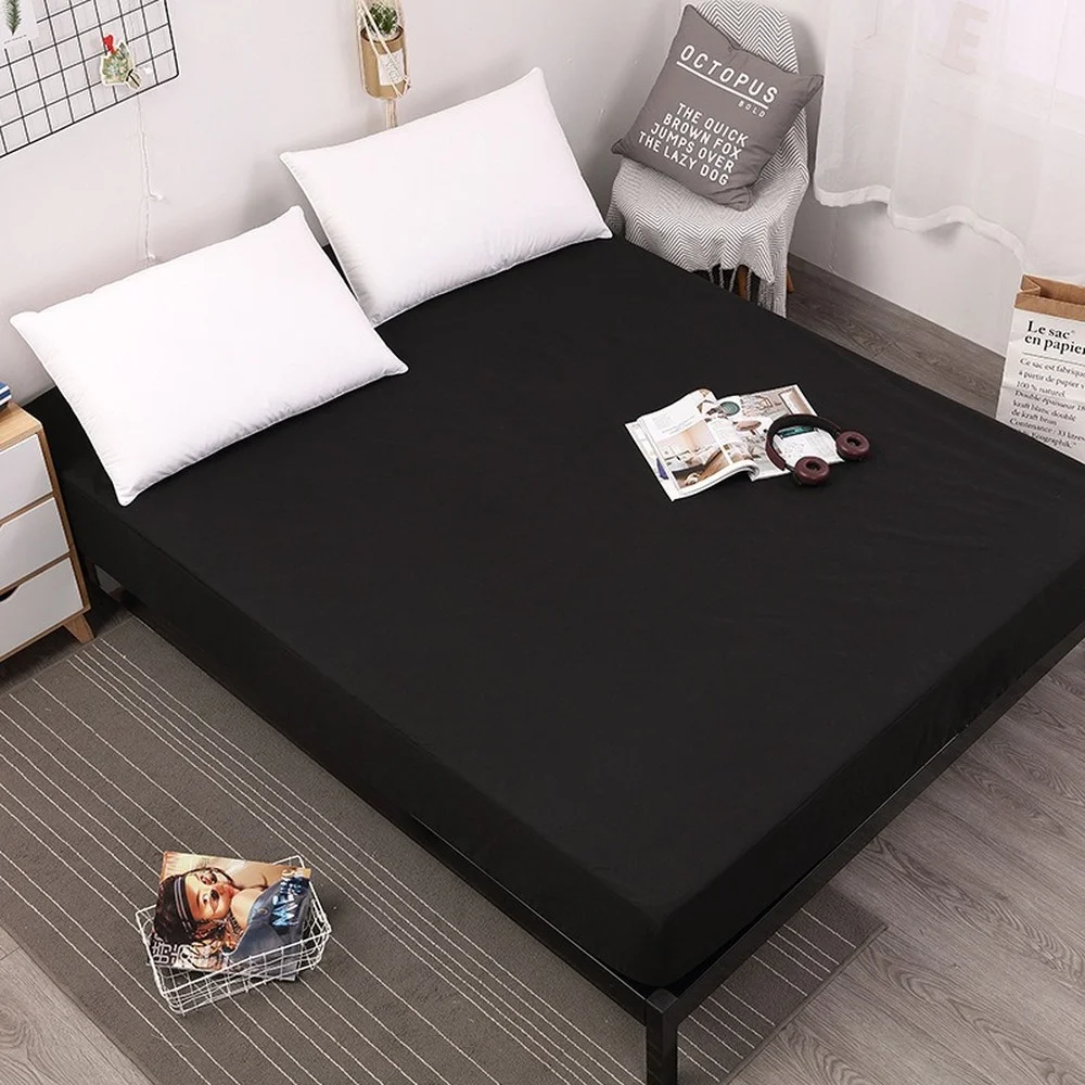 

New Upgrade 100%Waterpoof Solid Bed Sheet Mattress Cover Four Corners With Elastic Band 100%Polyester Bedspread Colorful