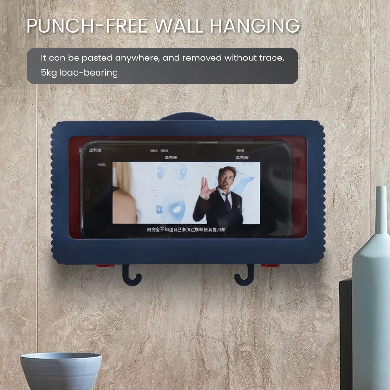

Bathroom Waterproof Phone Case Shower Bath Wall-Mounted Phone Holder Punch-free Touchable Organizer Phone Shell Storage Supplies