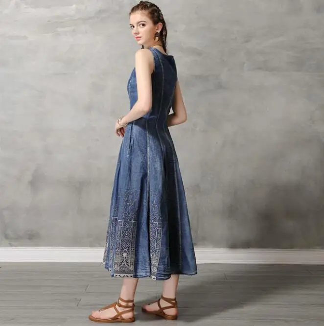 

Suspenders Denim Dress Women's Overalls Fashion Jean Dresses Plus Size 3XL Fashion Blue embroidered dress long dress summer