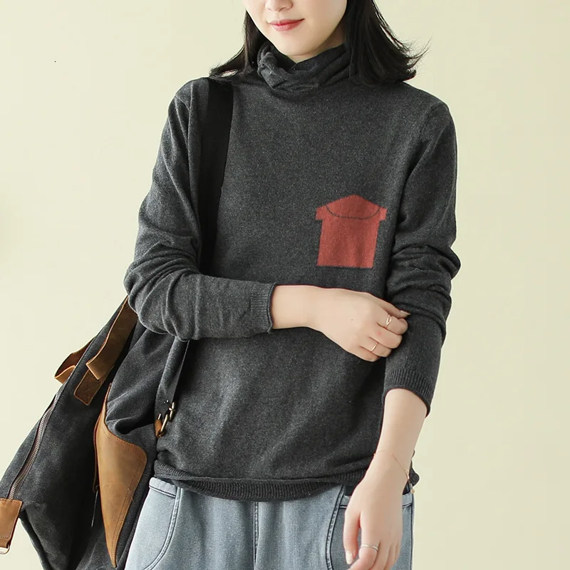 SOUL OF TIGER 2019 England Style Ladies Knitted Pullovers Womens Vintage Printed Sweaters Winter Turtleneck Thick Warm Jumpers | Женская