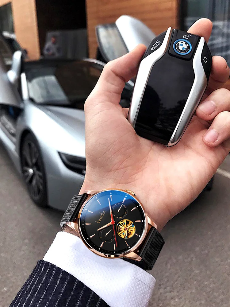 Часы наручные Bestdon Мужские автоматические модные деловые механические с кожаным