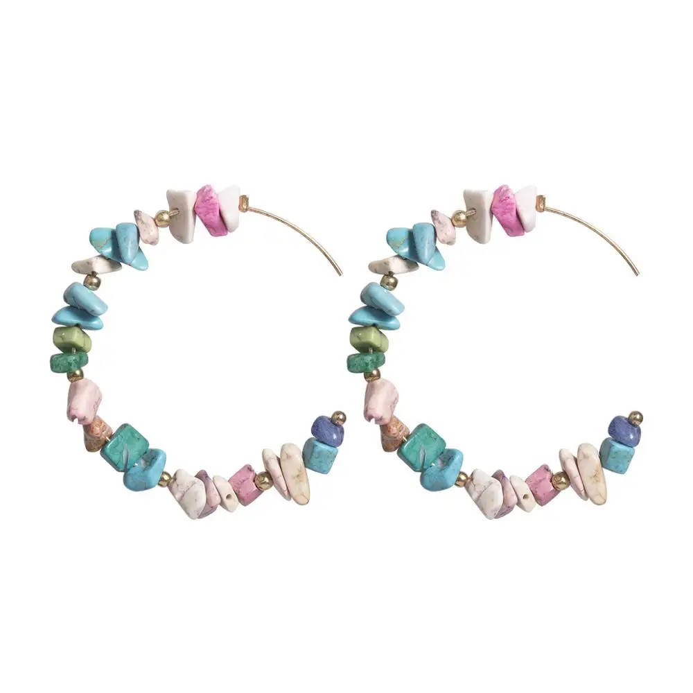 Новые богемные серьги неправильной формы с образной из цветных камней в пляжном