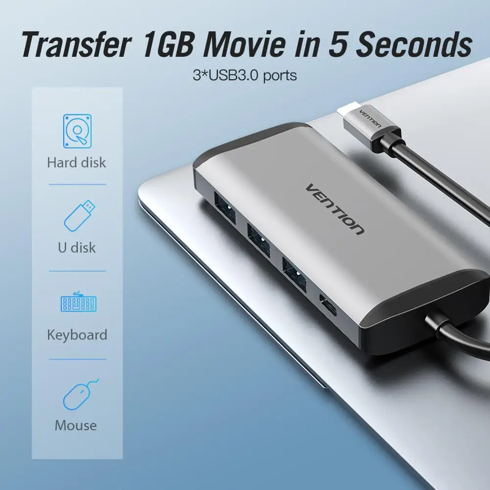 USB Ethernet адаптер Vention 8 в 1 для ТВ приставки ноутбука Windows 7 XP 10|Кабели VGA| |