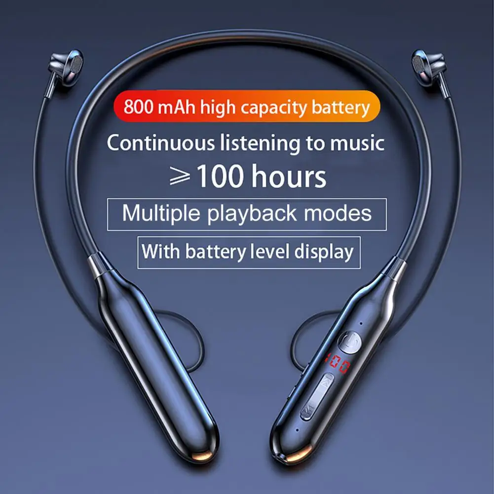 

Wireless Earphone Noise Cancelling Long Standby Time LED Digital Display Bluetooth-compatible5.0 Lossless Neckband Headset