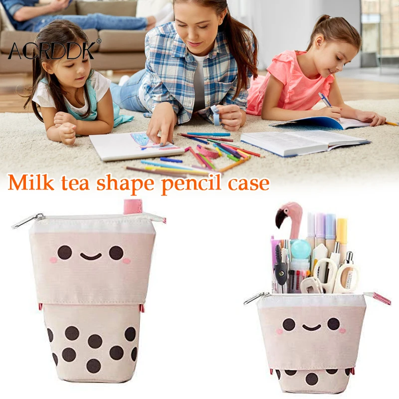 

Lovely Creatives Pearl Milks Tea Shape Pencil Case Girl Powder Cosmetic Bag for Women Girl FC